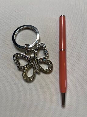 Coach Rhinestone Butterfly Keyring - Silver with Clear Crystals and Coach Pen